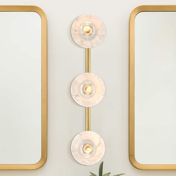 Designers Fountain Cumeo 28 in. 3-Light Brushed Gold Transitional Vanity Light with Marble Accents