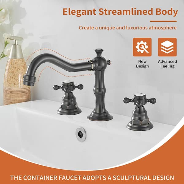8 in. Widespread Double Handle Low Arc Bathroom Faucet with Drain Kit, Easy to Install, Drip Free in Oil Rubber Bronze