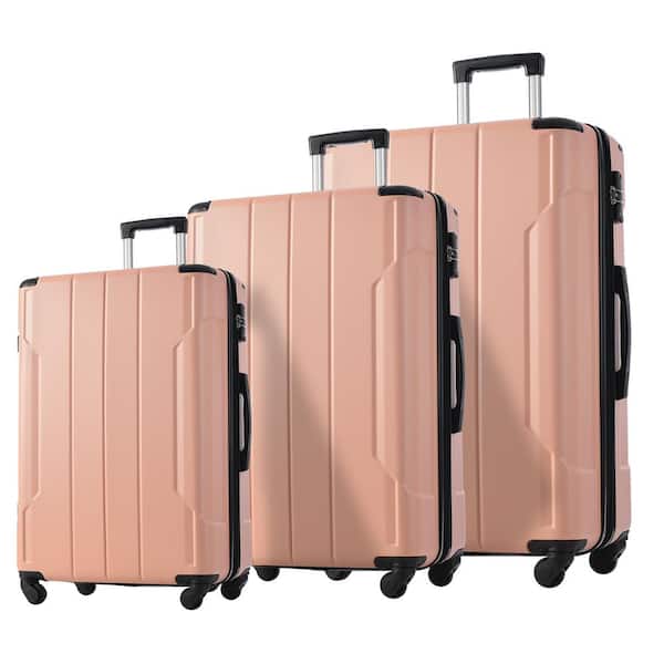Polibi 3-Piece Pink Expandable ABS Hardshell Luggage Set with TSA Lock and Reinforced Corner Bumpers