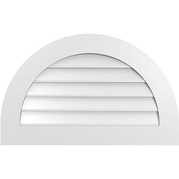 Ekena Millwork 32 in. x 20 in. Round Top White PVC Paintable Gable Louver Vent Non-Functional