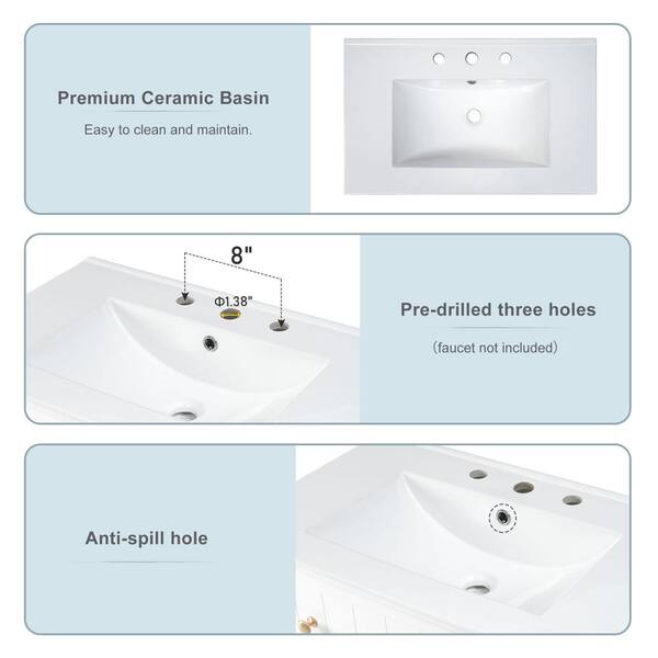 Xzkai 30 in. W x 18 in. D x 34 in. H Single Sink Bath Vanity