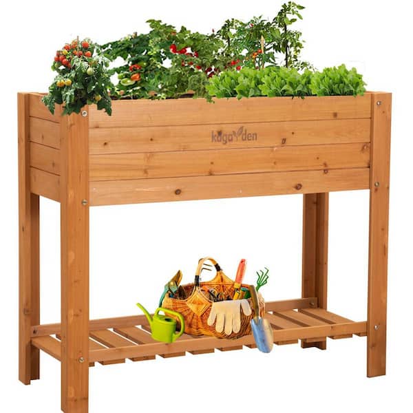 39 in. x 16 in. x 33 in. H Elevated Cedar Wood Raised Garden Bed with Shelf Outdoor Wooden Planter Box