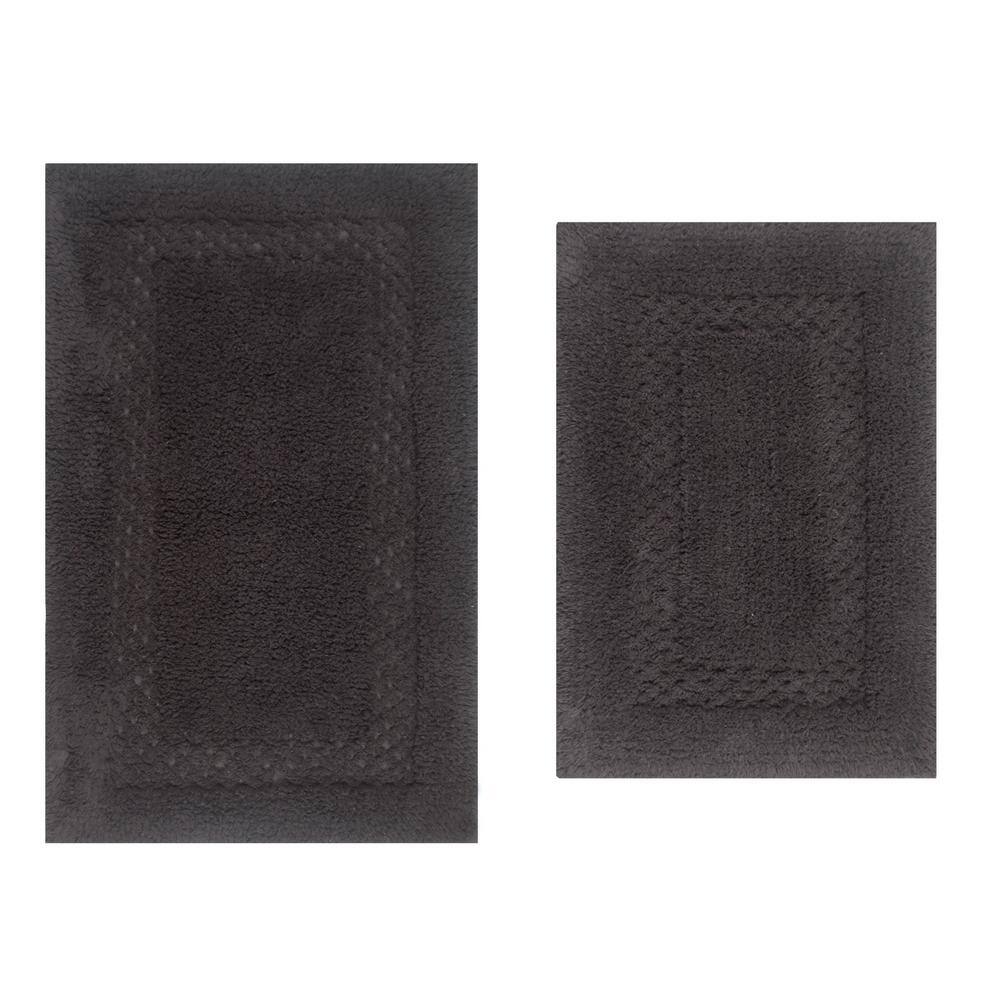 Classy Gray Cotton Tufted 2-Piece Bath Rug Set