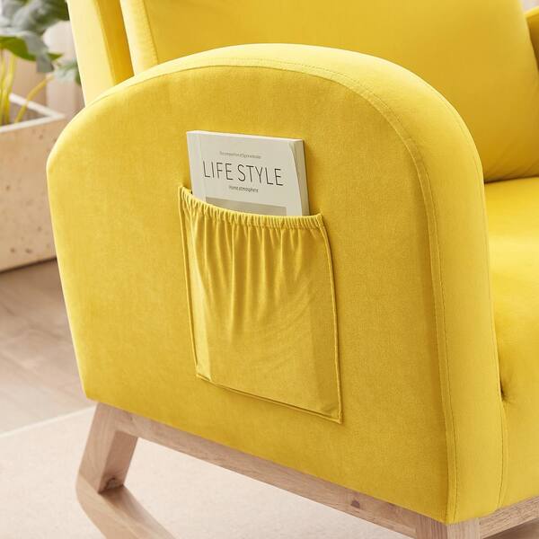 Modern Tall Back Accent Rocker Chair Fabric Upholstered Armchair with Side  Pockets, Leisure Single Sofa for Livingroom, Yellow - Yahoo Shopping