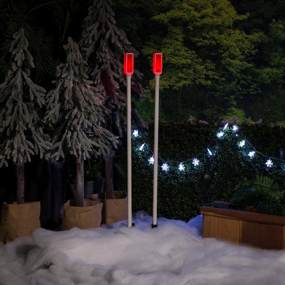 White and Red Solar LED Pathway Light Set of 2