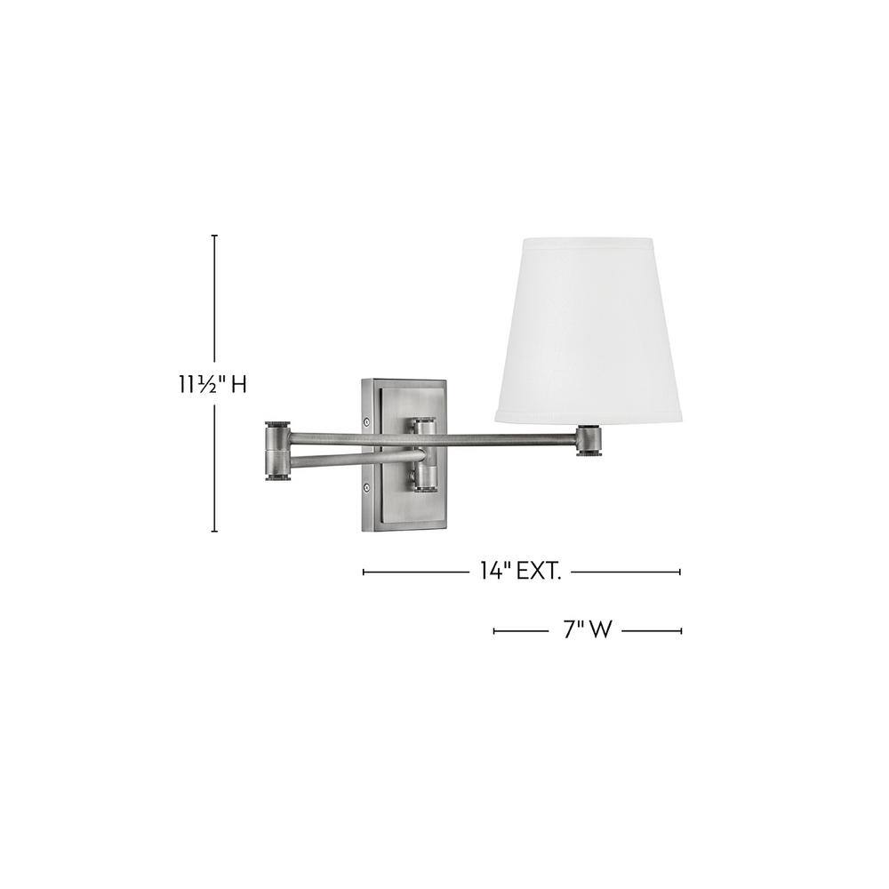 Antique Nickel Steel Swing Arm Wall Sconce with White Shade