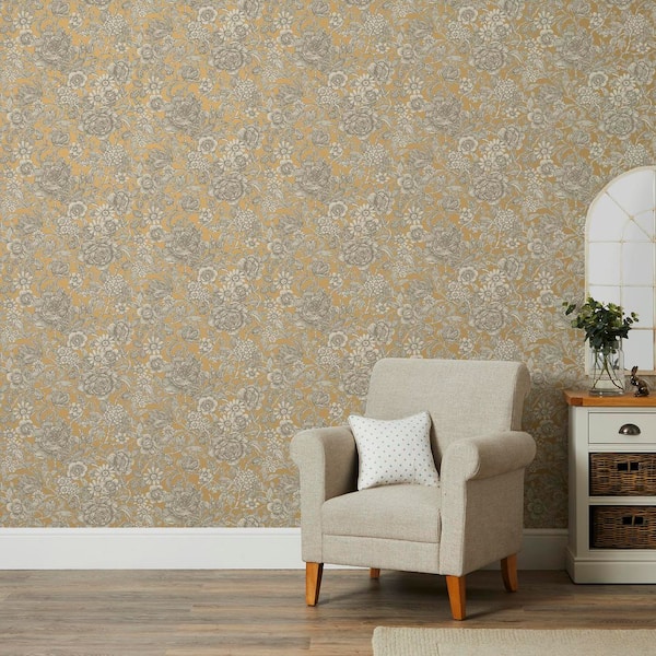 Hedgerow Honey Floral Trails Wallpaper