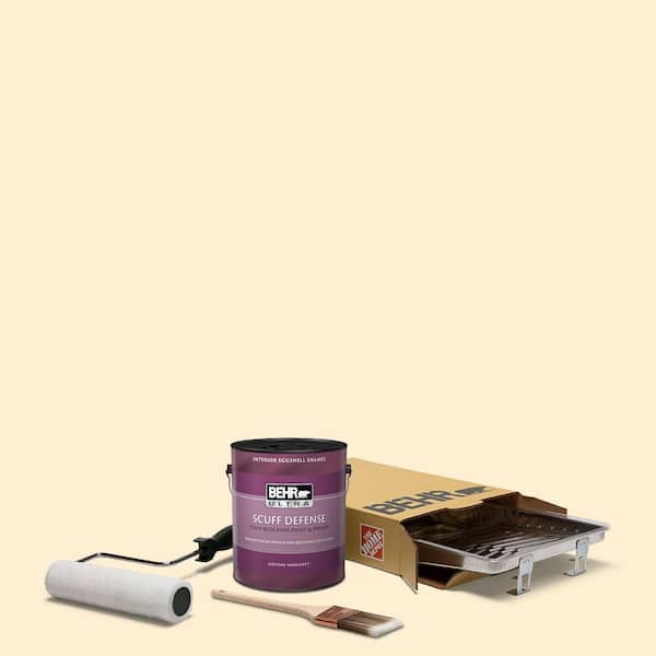 BEHR 1 gal. #YL-W03 Honied White Extra Durable Eggshell Enamel Interior Paint and 5-Piece Wooster Set All-in-One Project Kit