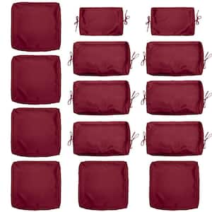 14-Piece Patio Cushion Covers Replacement with Zipper for Sectional Sofa Set, Slipcovers for Outdoor Cushions Burgundy