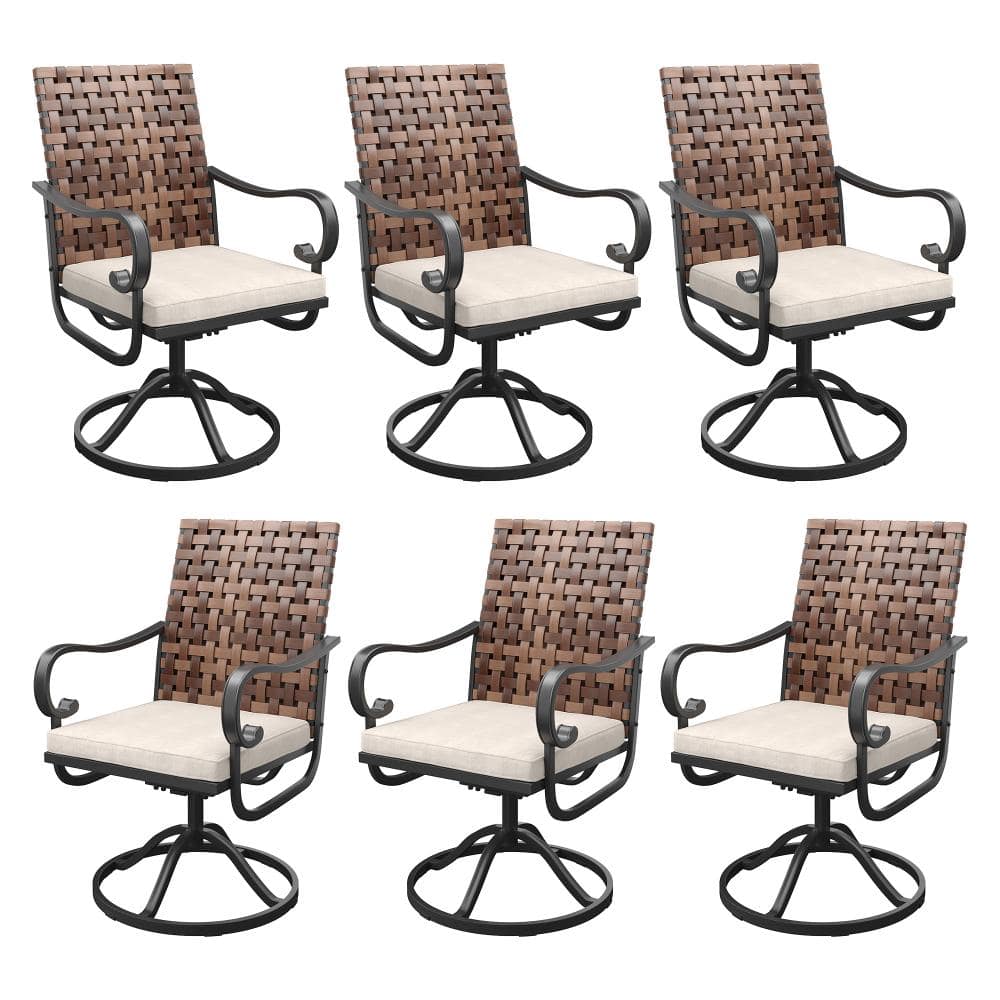 Brown Wicker Outdoor 360-Degree Swivel Patio Dining Chairs with Beige Cushions (6-Pack) price history on PriceWatchPro