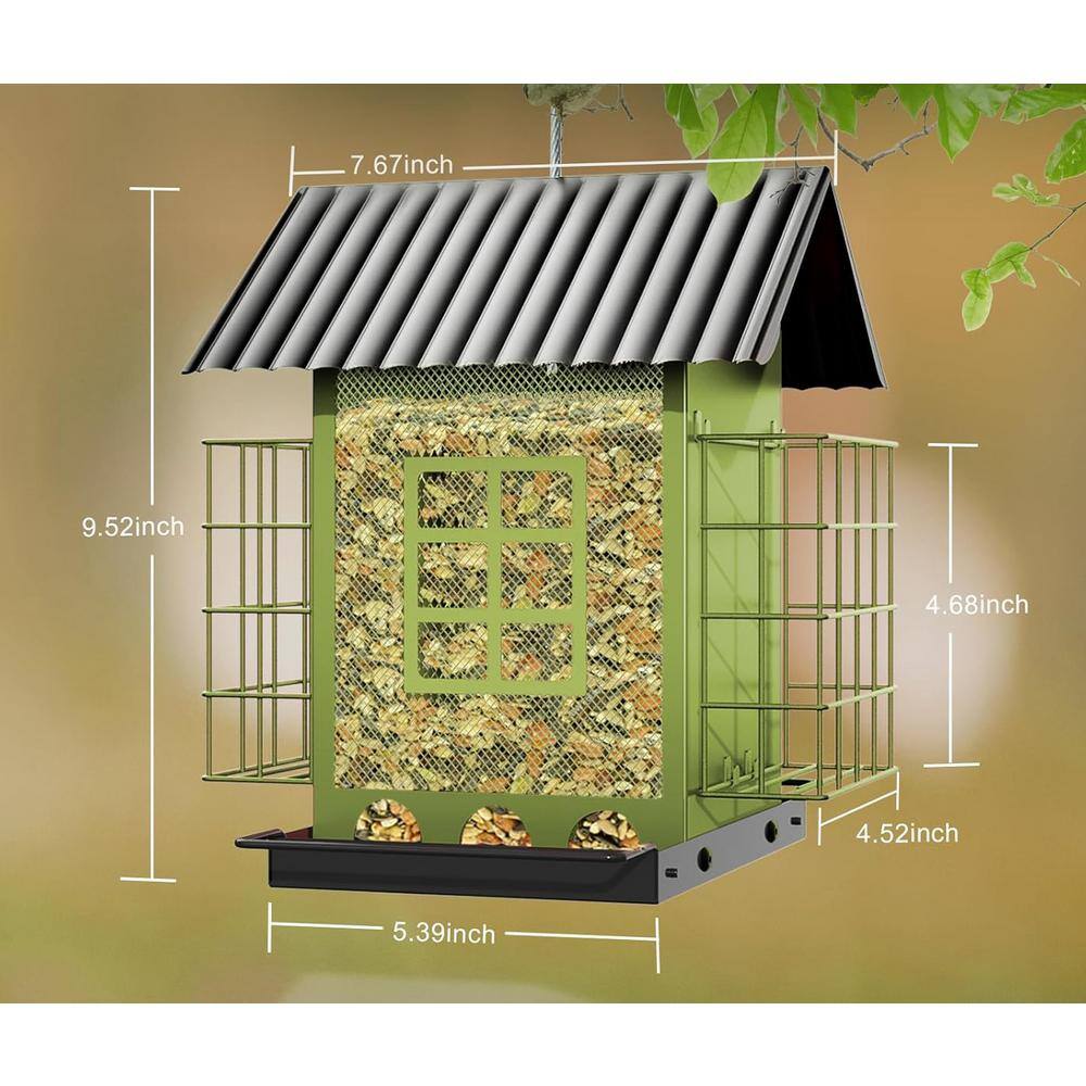 Green Metal Hanging Bird Feeder with Double Suet Cage