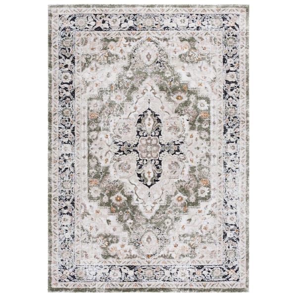 Cyrus Shag 5 ft. x 8 ft. Ivory/Green Ornate Border Area Rug