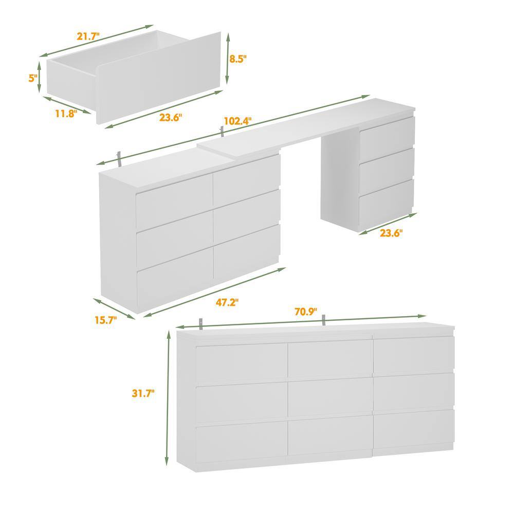 9-Drawer Retractable Dresser Bedroom Storage Organizer with Rotatable Table - thumbnail 8