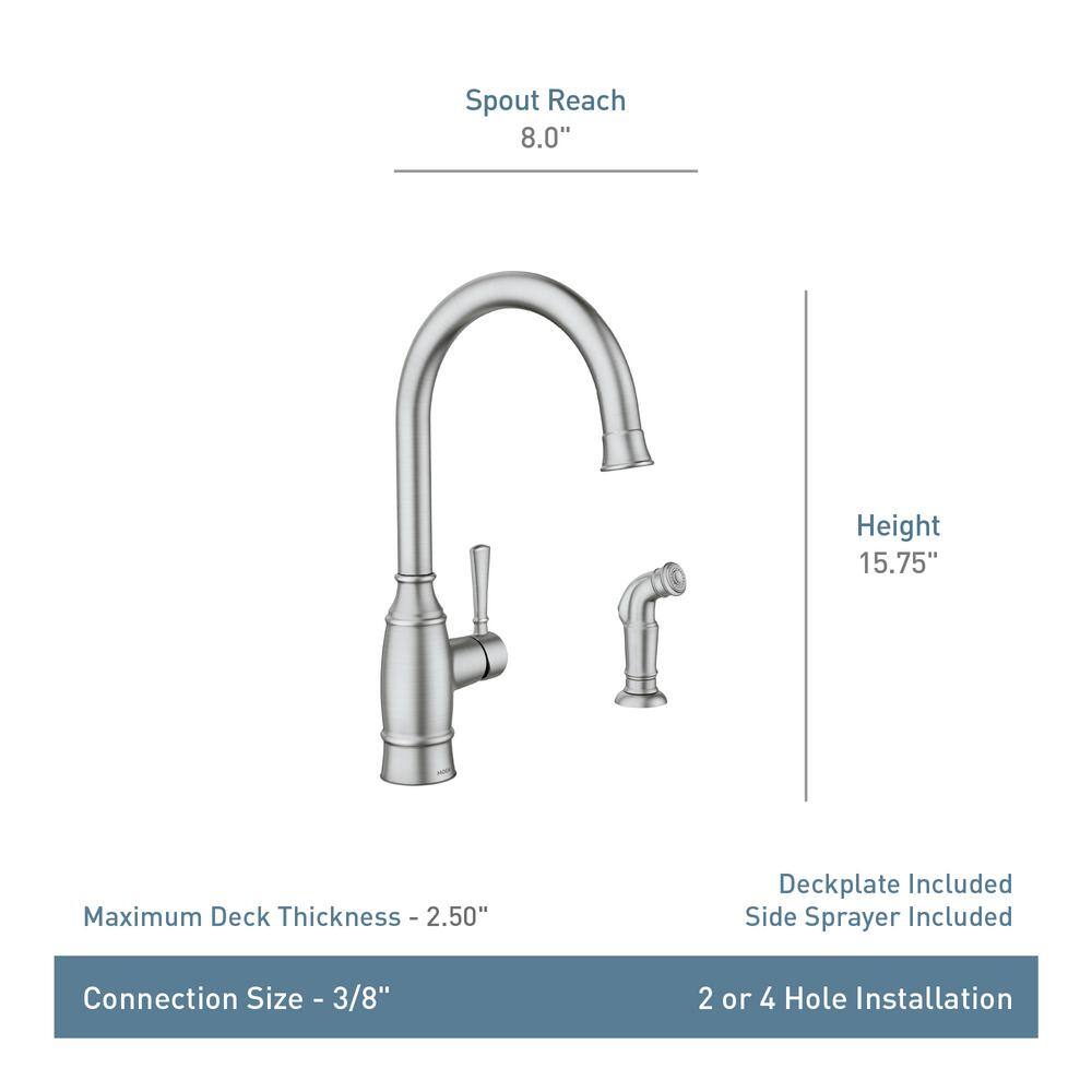 Spot Resist Stainless Steel Single-Handle Kitchen Faucet with Side Sprayer
