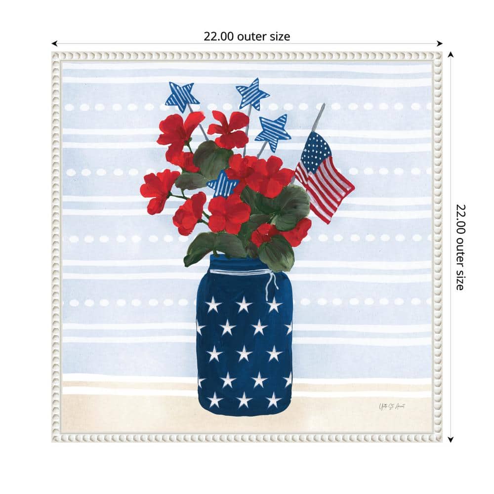 Patriotic Red Flowers in Blue Star Vase Canvas Print
