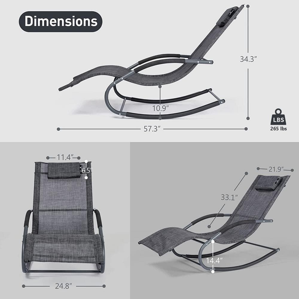 Dark Gray Steel Frame Outdoor Chaise Lounge with Cushions, Set of 2