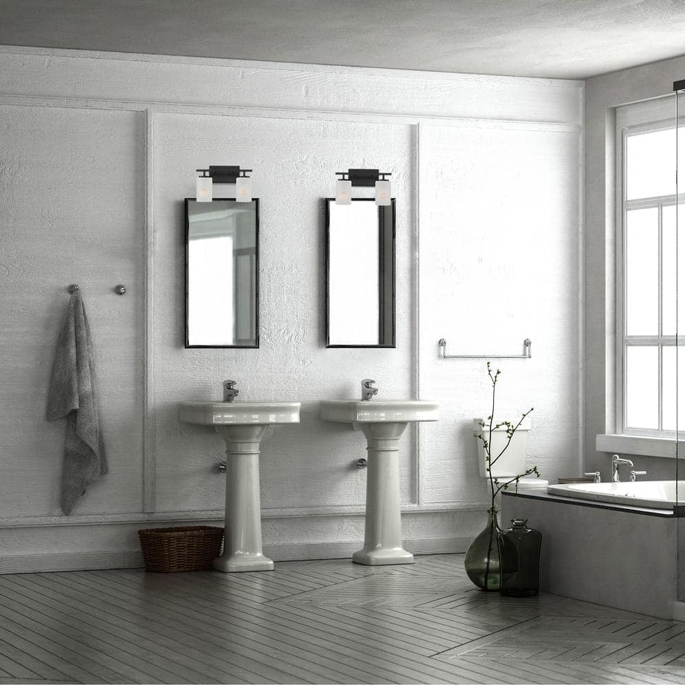 Matte Black 2-Light Modern Bathroom Vanity Fixture