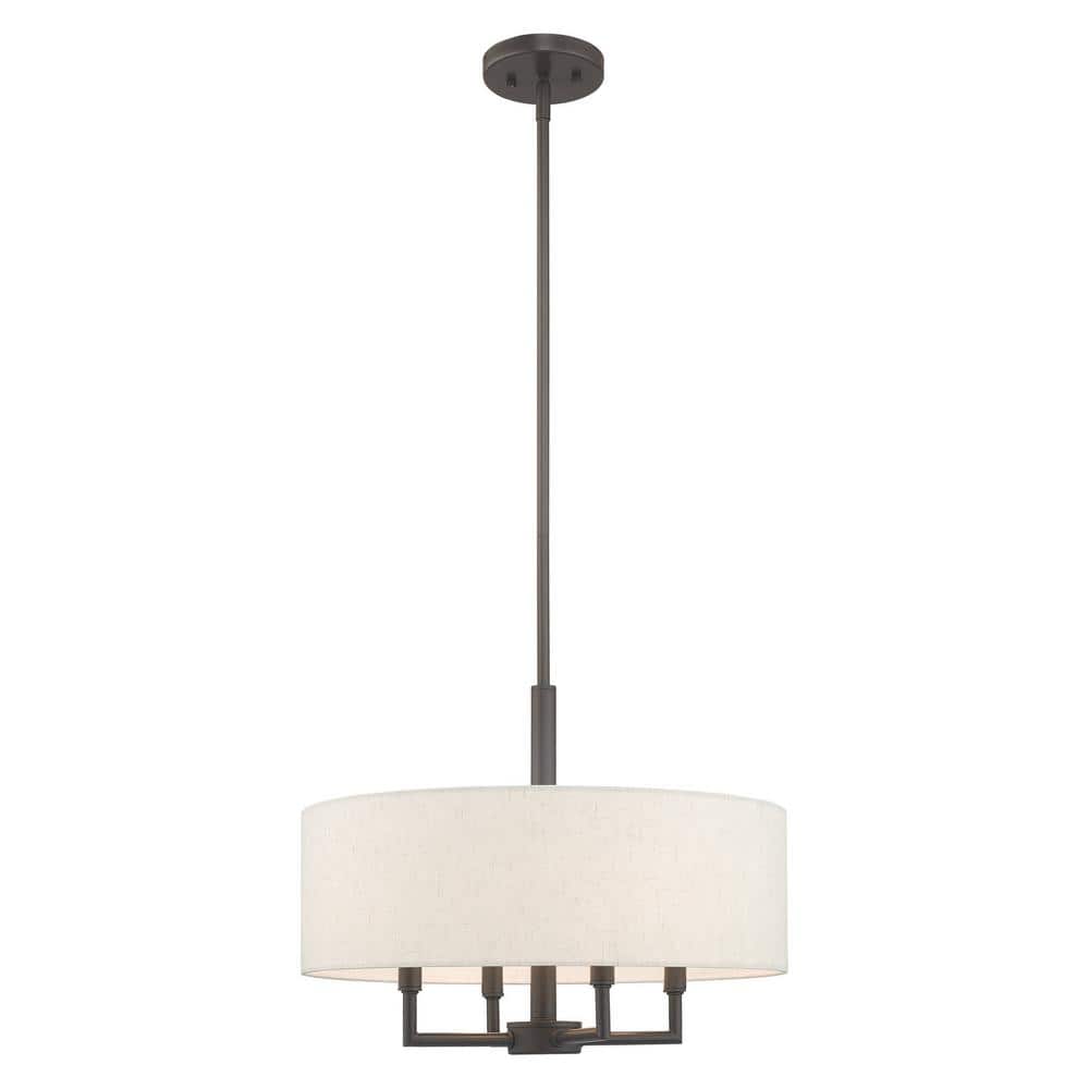 Mini Drum English Bronze Pendant with Oatmeal Fabric Shade
