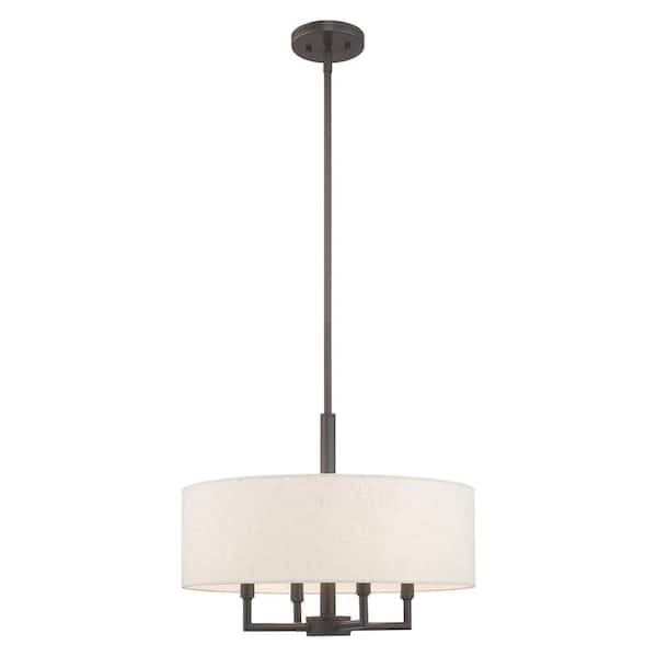 AVIANCE LIGHTING Somerhill 4-Light English Bronze Pendant Chandelier with Oatmeal Fabric Shade