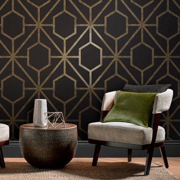 Rinku Black and Gold Geometric Paste the Wall Wallpaper