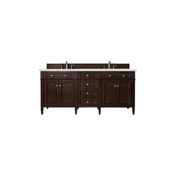 James Martin Vanities Brittany 72.0 in. W x 23.5 in. D x 34 in. H Bathroom Vanity in Burnished Mahogany with Ethereal Noctis Quartz Top