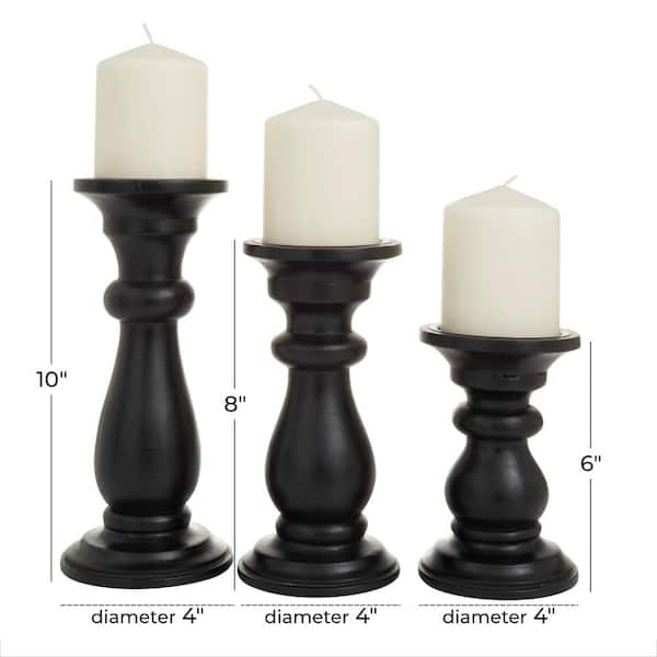 Mela Artisans Matte Black Candle Holders for Pillar Candles (Set of 3)  Rustic Wooden Candle Holders Pillar 6, 9, 12