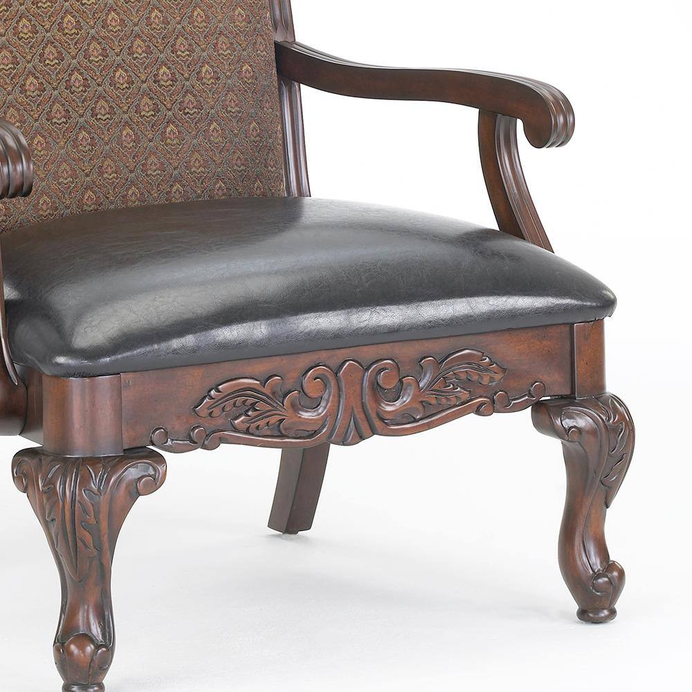 Traditional Walnut Finish Carved Accent Chair in Liza Brown