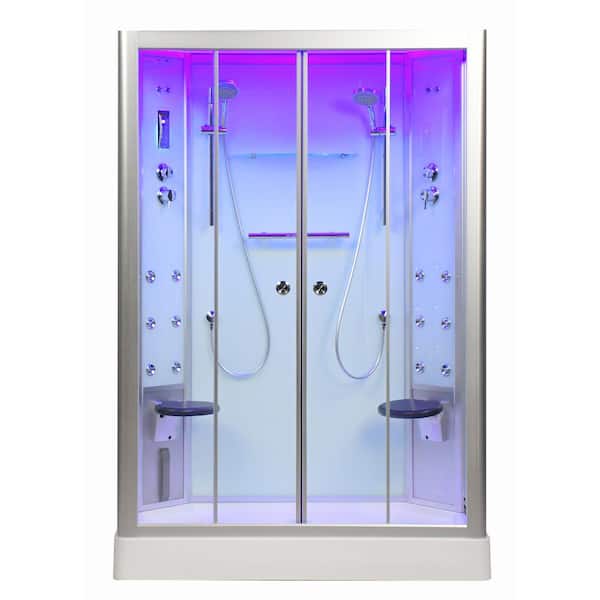 Unbranded Platinum 54W in. x 36L in. 90" Wall Height Steam Shower in White with Sliding Door and 3 kW Steam Generator