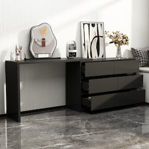 6-Drawer L-Shaped Dresser in Black with Rotatable Desk 47.2 in. W x 51.2 in. D x 32.7 in. H