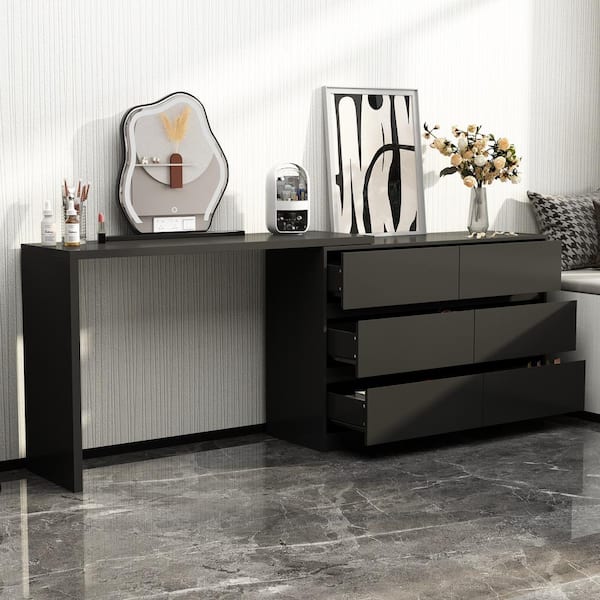 black corner dresser Kingdely 6-Drawer L-Shaped in with Rotatable Desk 47.2 in. W x 51.2 in. D x 32.7 in. H KF260058-02 pinup girl door design mimics the Size:S / US 2-4 Stars in Stripes
