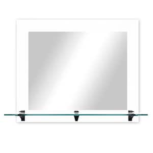 Modern Rustic (25.5 in. W x 21.5 in. H) White Mirror with Tempered Glass Shelf and Black Brackets