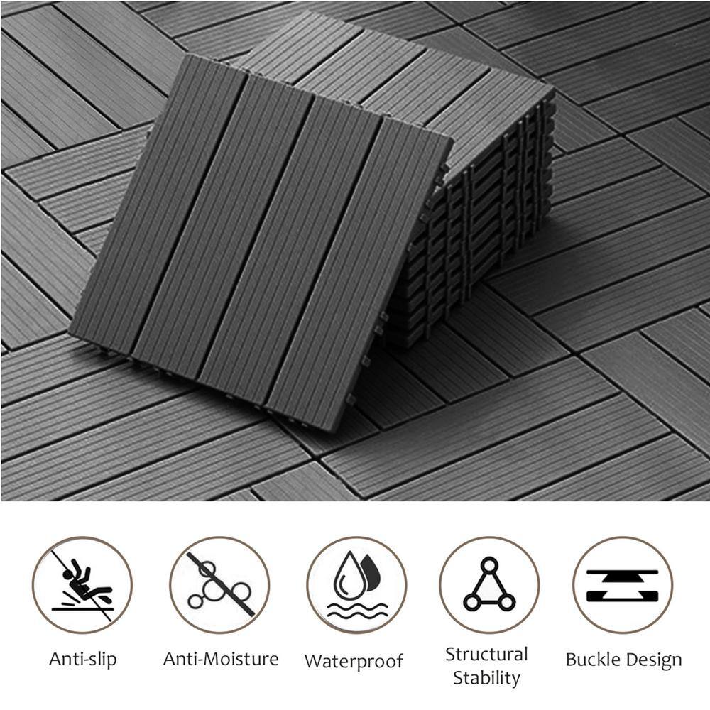 Dark Gray 12x12 Plastic Composite Interlocking Deck Tiles, Set of 35