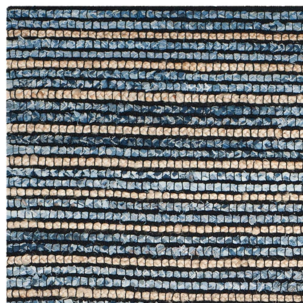 Handwoven Blue and Natural Cotton Striped Accent Rug 2' x 3'