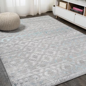 Ancient Faded Trellis Gray/Turquoise 4 ft. x 6 ft. Area Rug