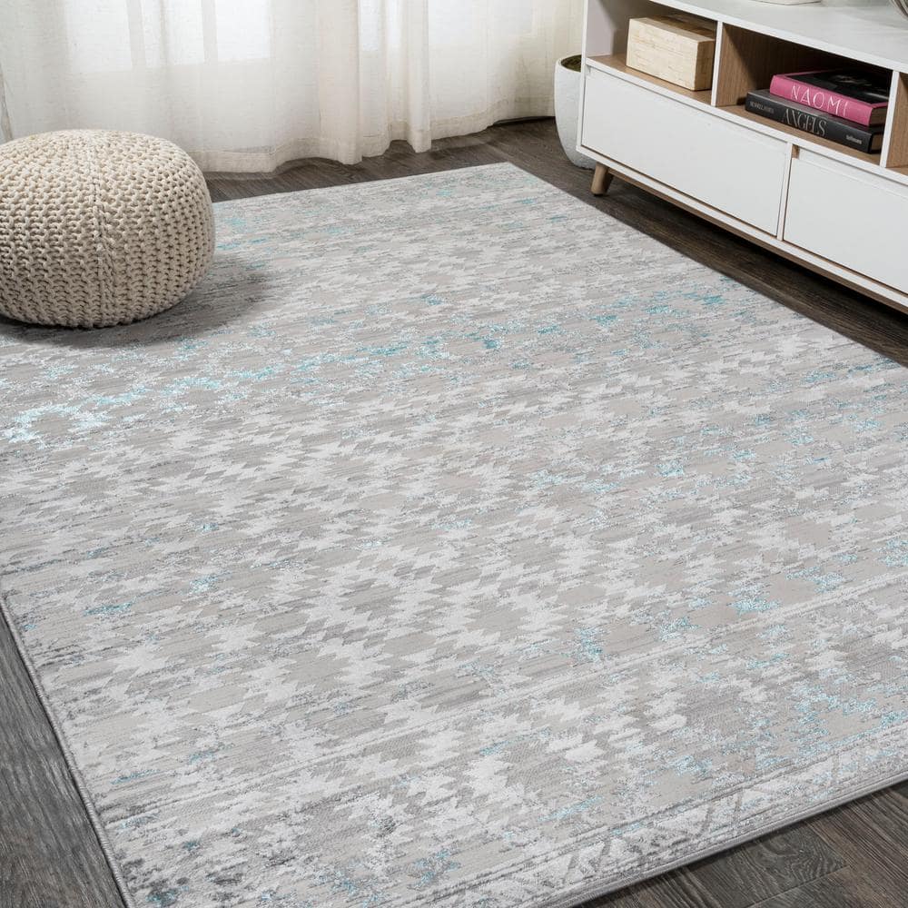 Gray and Turquoise Trellis 8' x 10' Synthetic Area Rug