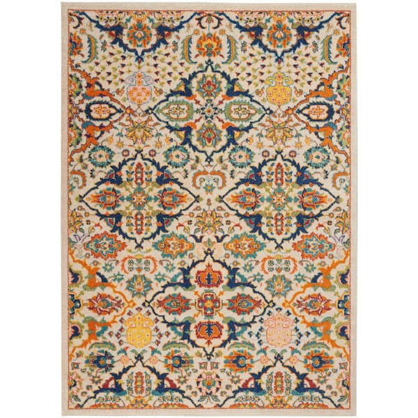 Nourison Allur Ivory Multicolor 4 ft. x 6 ft. Floral Bohemian Modern Area Rug