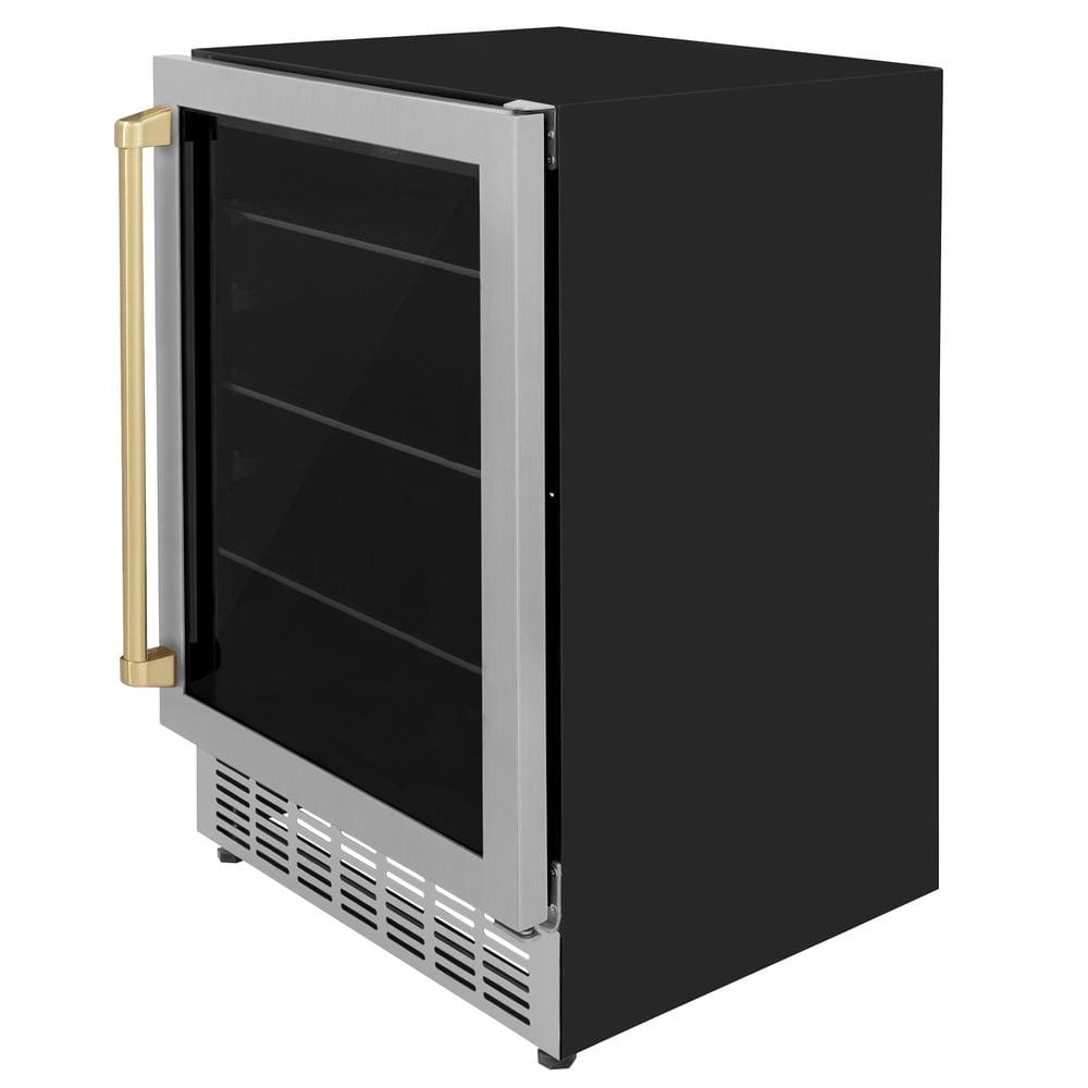 ZLINE 24" Stainless Steel Beverage Fridge with Champagne Bronze Handle