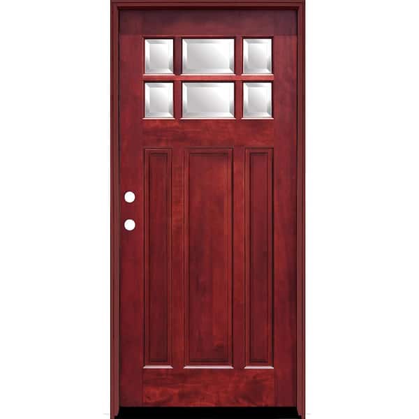 36 in. x 80 in. Contemporary 5 Lite Mist Lite Stained Mahogany Wood Prehung Front Door - FSC 100%