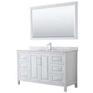 Daria 60 in. Single Bathroom Vanity in White with Marble Vanity Top in Carrara White and 58 in. Mirror