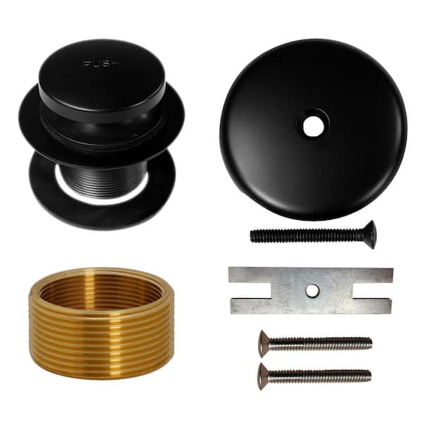 Universal Tip-Toe Bathub Drain Trim Kit with 1-1/2 in. Adapter Bushing and Converter Bracket, Matte Black