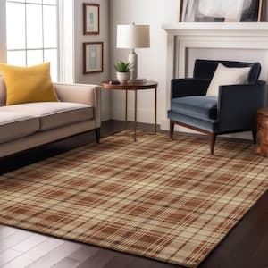 Mayfield Premium Machine Washable Abstract AMF993 Paprika 3 ft. x 5 ft. Area Rug