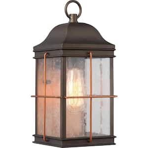 1-Light Bronze Outdoor Hardwired Wall Lantern Sconce with Vintage Light Bulb Included