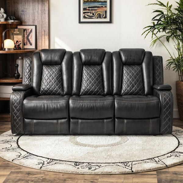 Homsee 85 in. Wide Pillow Top Arm Faux Leather Rectangle Reclining