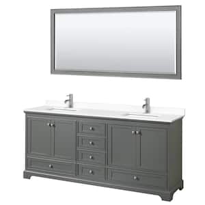 Deborah 80"W x 22"D Double Vanity in Dark Gray w/ Cultured Marble Vanity Top in White w/ Basins & Mirror