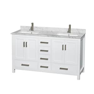 Sheffield 60 in. Double Vanity in White with Marble Vanity Top in Carrara White