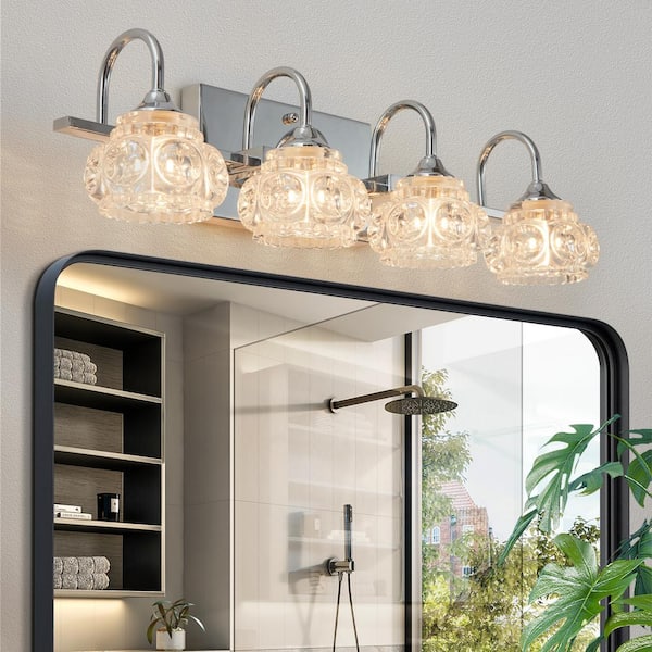 Lasaideal 23 in. 4-Light Brushed Nickel Vanity Lights Fixture with Clear Crystal Shades and No Bulbs Included