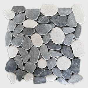 12 in. x 12 in. Blended Sliced Pebble Marble Mosaic Tile (5 sq. ft./case)