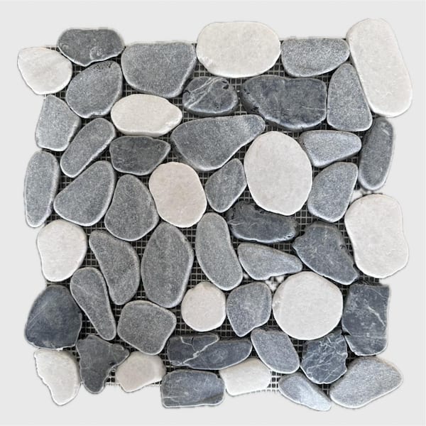 Rain Forest 12 in. x 12 in. Blended Sliced Pebble Marble Mosaic Tile (5 sq. ft./case)
