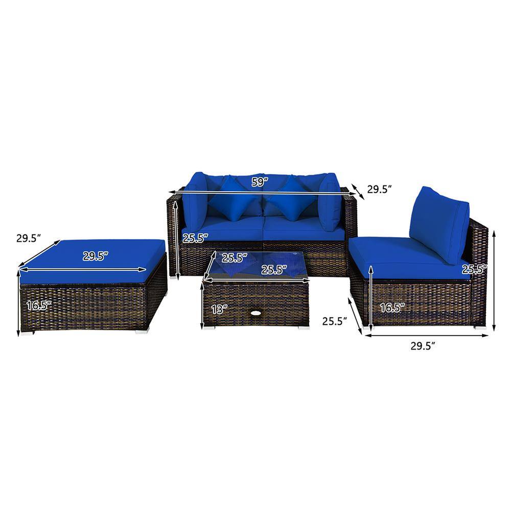 Navy Cushioned 5-Piece Brown Steel Patio Seating Set