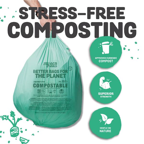 13-Gallon Food Waste Compostable-Bags, Trash-Bags, 12-Boxes of 12-Bags/144-Count